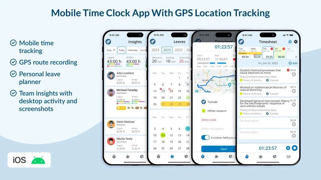 Trackabi Time Tracker App mobile features