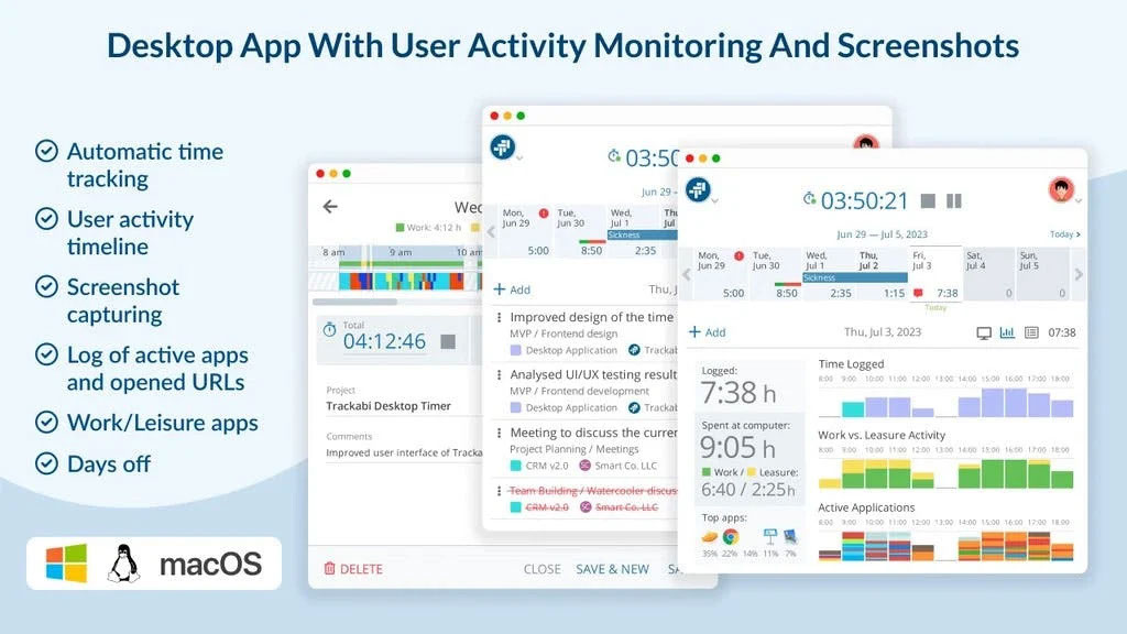 Trackabi Time Tracker App features